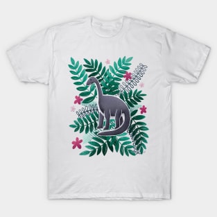 Dinosaur & Leaves - Pink T-Shirt